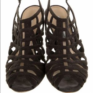 Manolo Blahnik sz37 suede Multi straps slingback heels  W/ Side Buckle - 4 “Heel